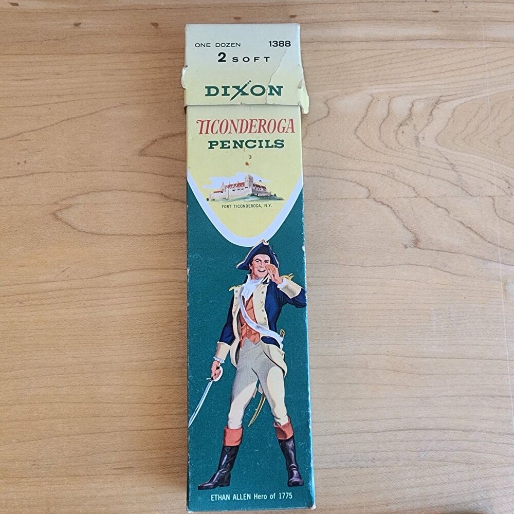 Vintage Dixon Ticonderoga 1388 #2 Soft Pencils Ethan Allen Box 4 NOS +1 Bonus